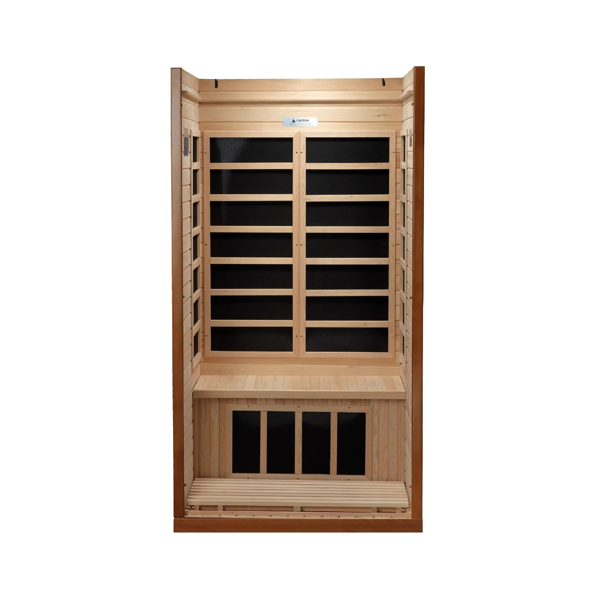 Front view of the Dynamic Barcelona 1-2-Person Low EMF FAR Infrared Sauna (DYN-6106-01) – low EMF infrared sauna