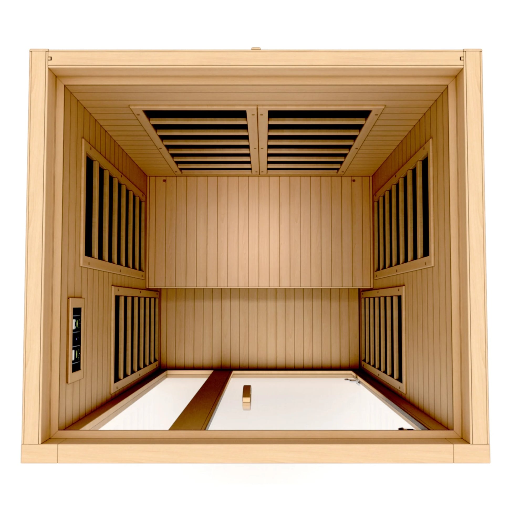 Interior view of the Dynamic Gracia 1-2-Person Low EMF FAR Infrared Sauna (DYN-6119-01) – low EMF infrared sauna