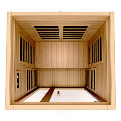Interior view of the Dynamic Gracia 1-2-Person Low EMF FAR Infrared Sauna (DYN-6119-01) – low EMF infrared sauna