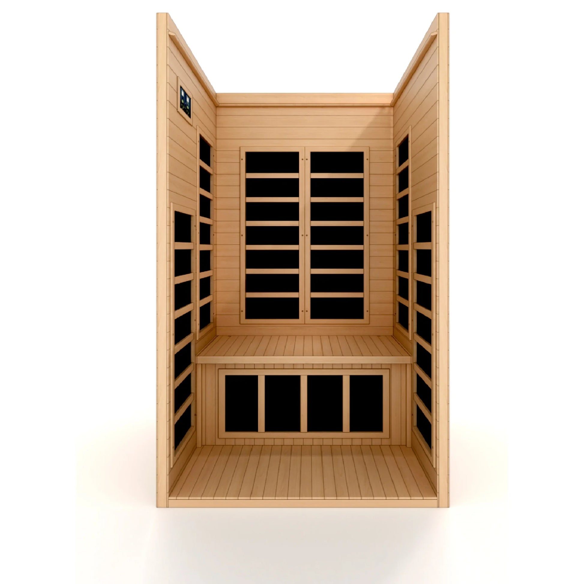 Interior view of the Dynamic Gracia 1-2-Person Low EMF FAR Infrared Sauna (DYN-6119-01) – low EMF infrared sauna