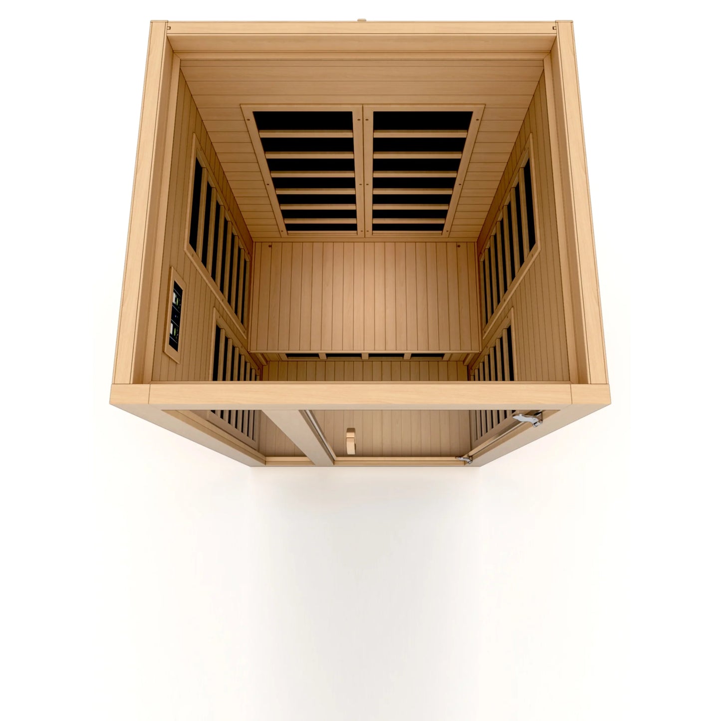Interior view of the Dynamic Gracia 1-2-Person Low EMF FAR Infrared Sauna (DYN-6119-01) – low EMF infrared sauna