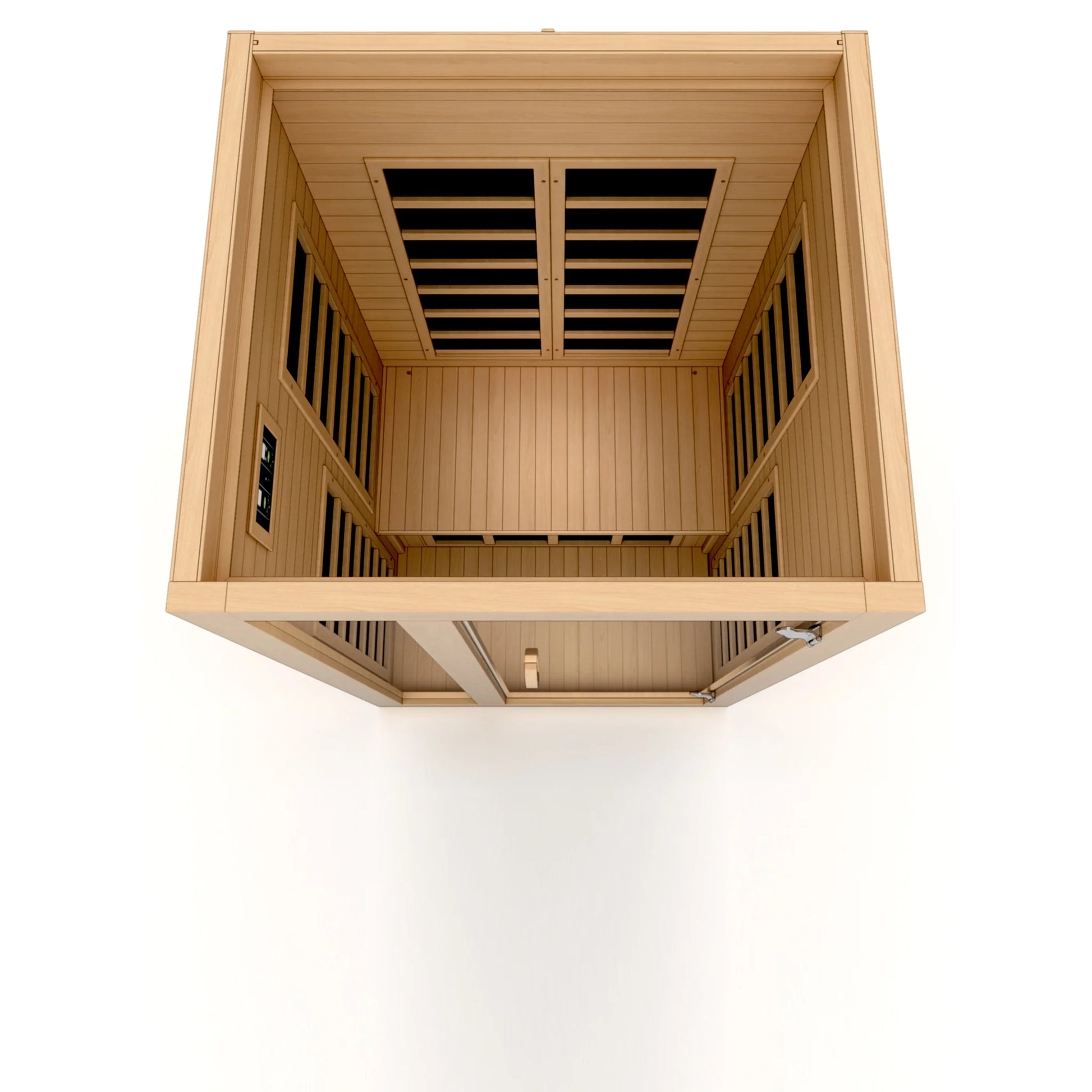 Interior view of the Dynamic Gracia 1-2-Person Low EMF FAR Infrared Sauna (DYN-6119-01) – low EMF infrared sauna