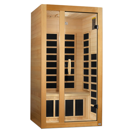 Exterior view of the Dynamic Gracia 1-2-Person Low EMF FAR Infrared Sauna (DYN-6119-01) – low EMF infrared sauna
