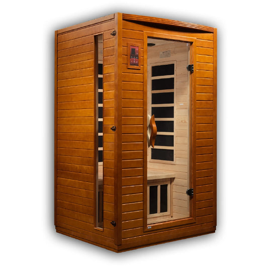 Front view of the Dynamic Versailles 2-Person Low EMF FAR Infrared Sauna (DYN-6202-03) – low EMF infrared sauna