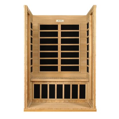Front view of the Dynamic Versailles 2-Person Low EMF FAR Infrared Sauna (DYN-6202-03) – low EMF infrared sauna
