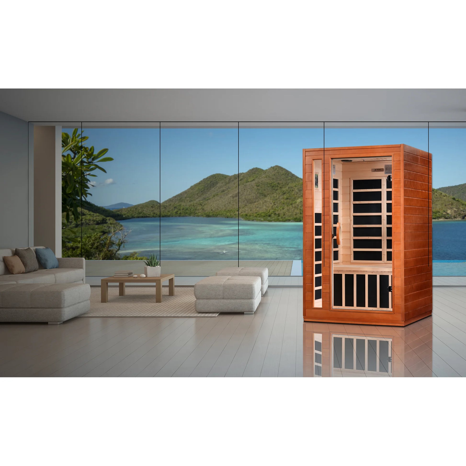 Front view 2 of the Dynamic Cordoba 2-Person Low EMF FAR Infrared Sauna (DYN-6203-01) – low EMF infrared sauna