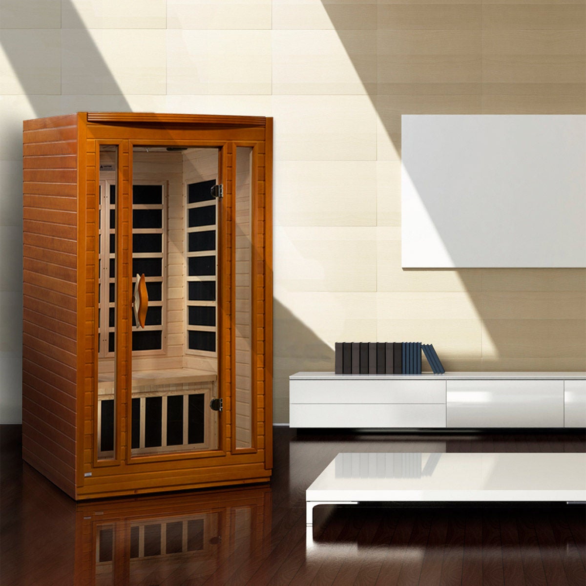 Front view on white background of the Dynamic San Marino 2-Person Low EMF FAR Infrared Sauna (DYN-6206-01) – low EMF infrared sauna