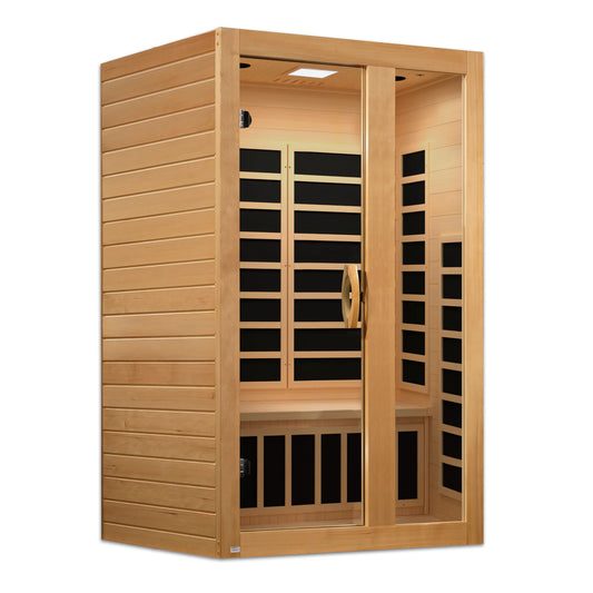 Front view 2 of the Dynamic Serena 2-Person Low EMF FAR Infrared Sauna (DYN-6229-01) – low EMF infrared sauna
