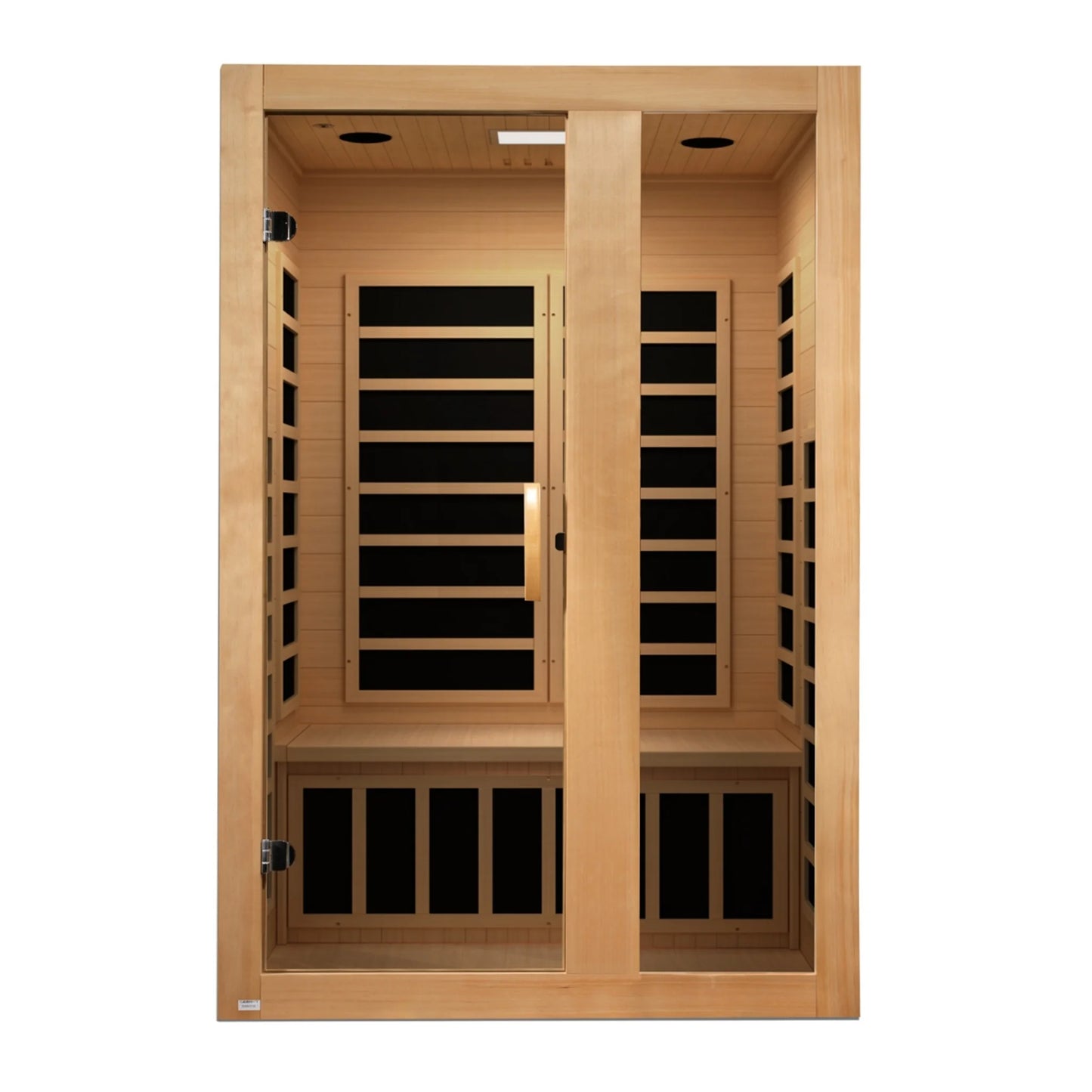 Front view of the Dynamic Serena 2-Person Low EMF FAR Infrared Sauna (DYN-6229-01) – low EMF infrared sauna