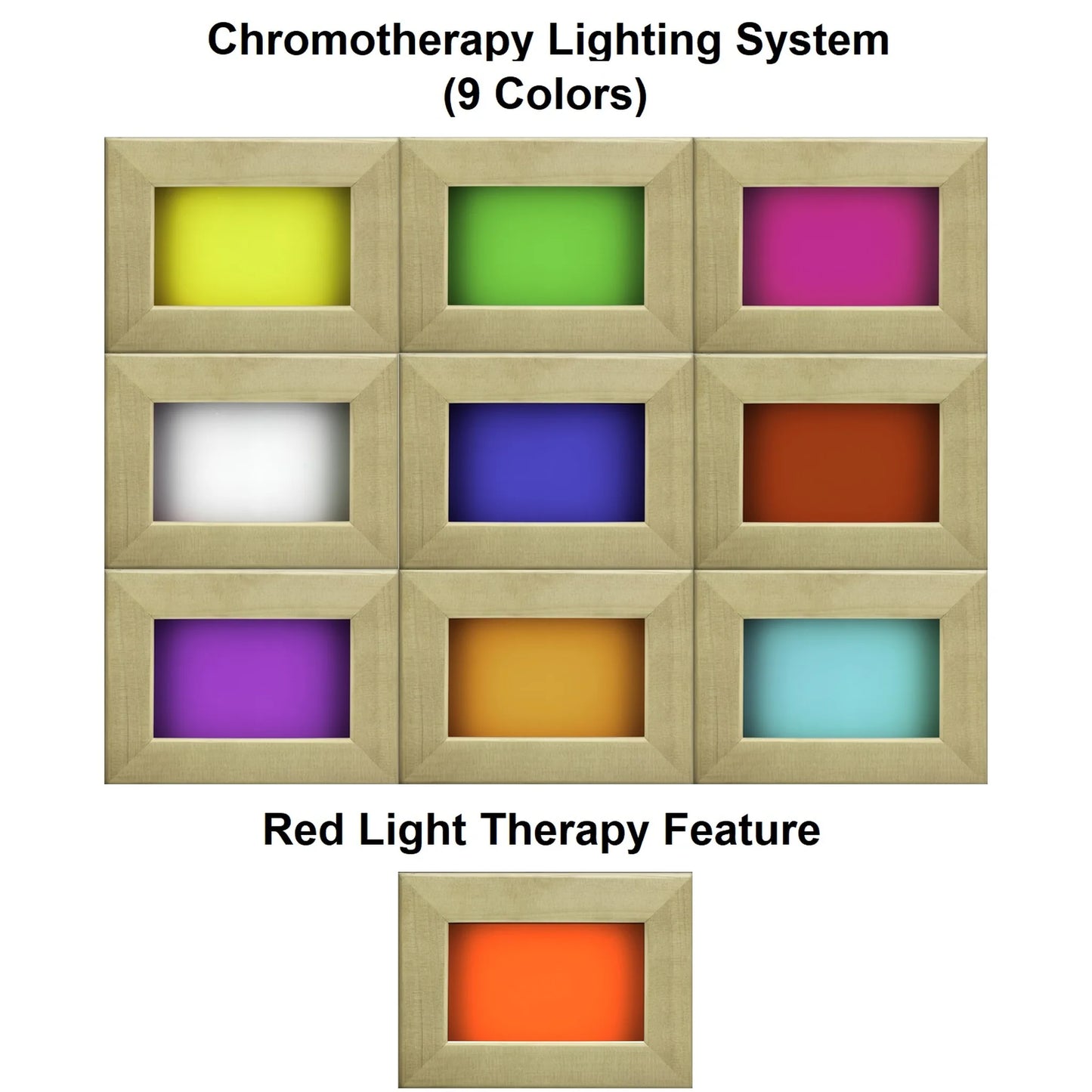 Chromotherapy color therapy lighting of the Dynamic Bellagio Elite 3-Person Ultra Low EMF FAR Infrared Sauna (DYN-6306-02 Elite) — infrared sauna