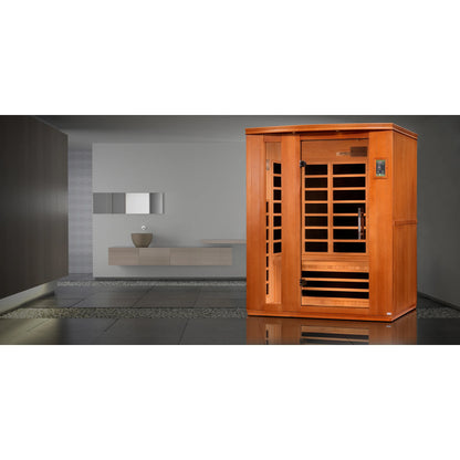 Front view on white background of the Dynamic Lugano 3-Person Low EMF FAR Infrared Sauna (DYN-6336-02) – low EMF infrared sauna