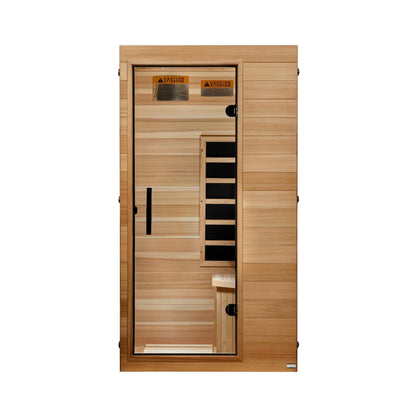 Center view of the Dynamic Sicily Elite 1-Person Ultra Low EMF FAR Infrared Sauna (DYN-1101-01) — infrared sauna