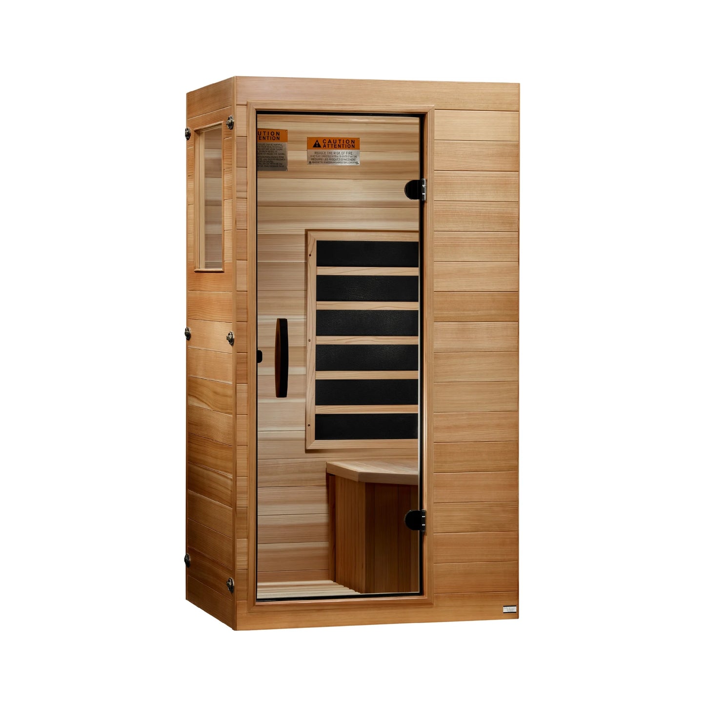 Left angle view of the Dynamic Sicily Elite 1-Person Ultra Low EMF FAR Infrared Sauna (DYN-1101-01) — infrared sauna