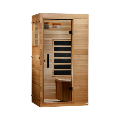 Left angle view of the Dynamic Sicily Elite 1-Person Ultra Low EMF FAR Infrared Sauna (DYN-1101-01) — infrared sauna