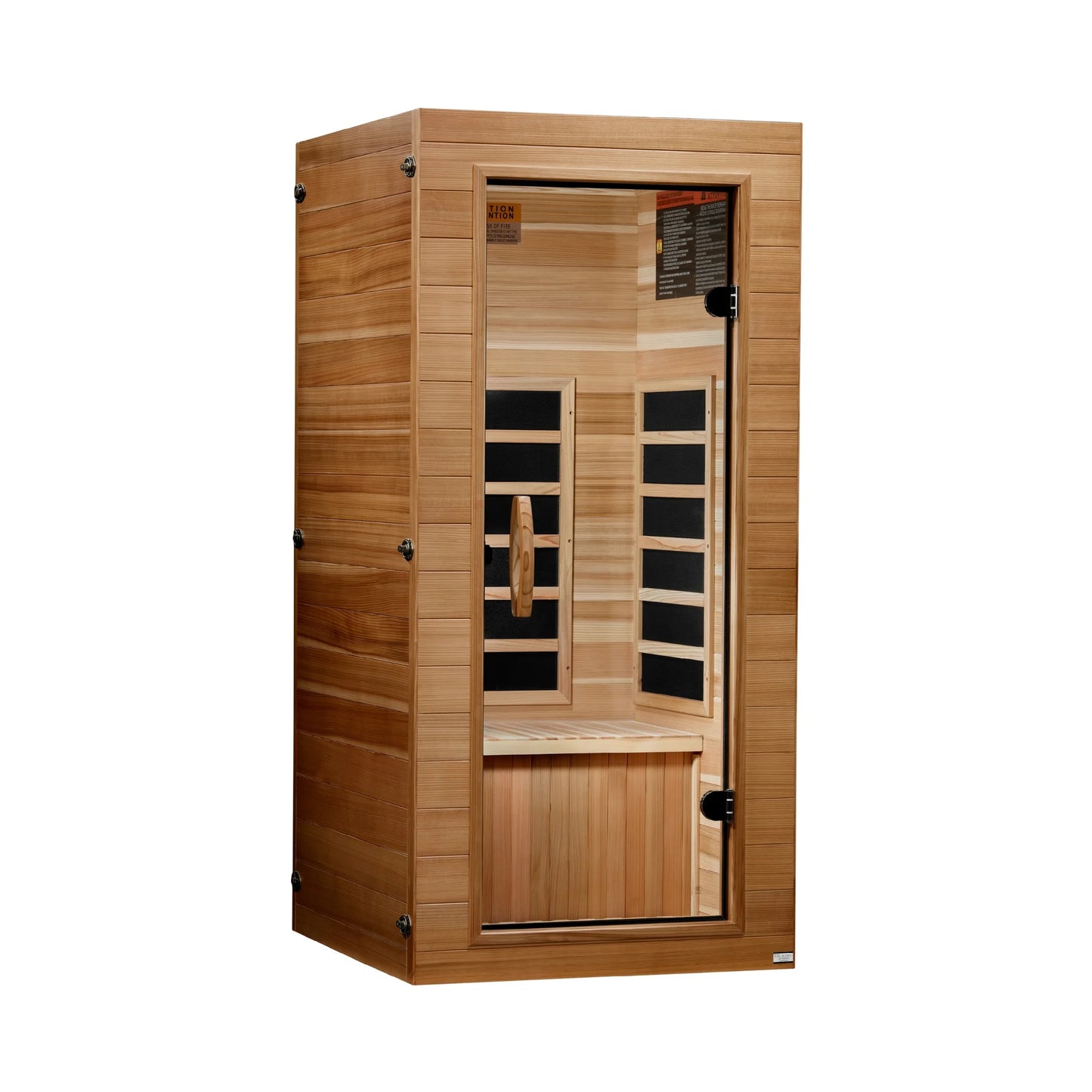 Left angle view of the Dynamic Vero Elite 1-Person Ultra Low EMF FAR Infrared Sauna (DYN-1201-01) — infrared sauna