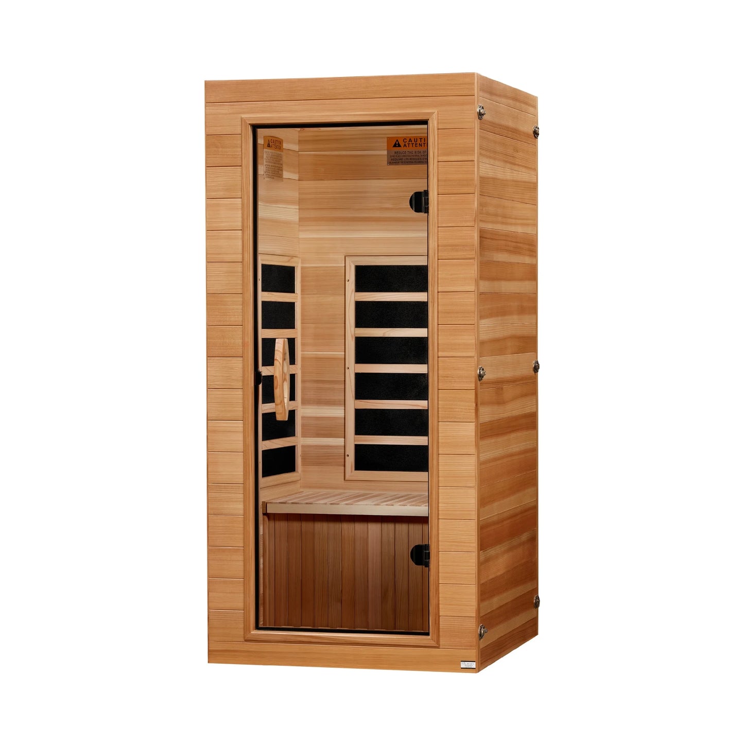 Right angle view of the Dynamic Vero Elite 1-Person Ultra Low EMF FAR Infrared Sauna (DYN-1201-01) — infrared sauna