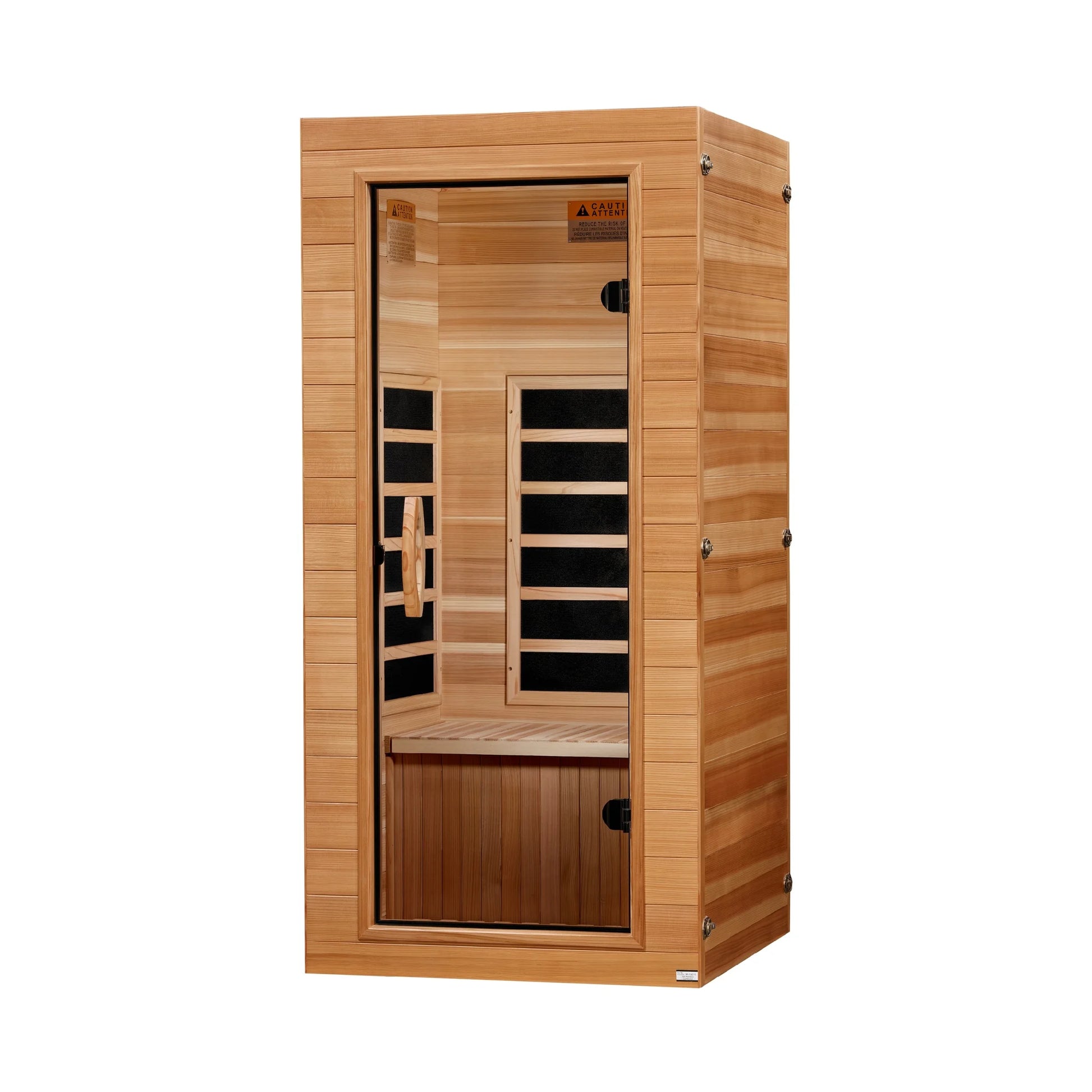 Right angle view of the Dynamic Vero Elite 1-Person Ultra Low EMF FAR Infrared Sauna (DYN-1201-01) — infrared sauna