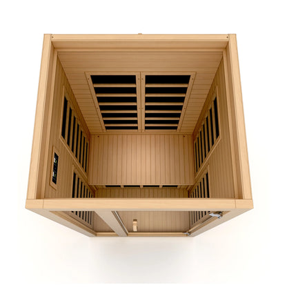 Interior view of the Dynamic Gracia Elite 1-2-Person Ultra Low EMF FAR Infrared Sauna (DYN-6119-01 Elite) – ultra low EMF infrared sauna