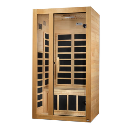 Front view 2 of the Dynamic Gracia Elite 1-2-Person Ultra Low EMF FAR Infrared Sauna (DYN-6119-01 Elite) – ultra low EMF infrared sauna