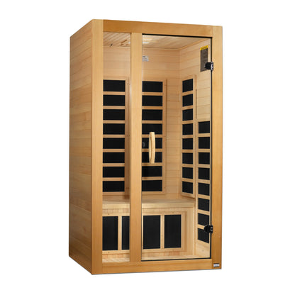 Front view of the Dynamic Gracia Elite 1-2-Person Ultra Low EMF FAR Infrared Sauna (DYN-6119-01 Elite) – ultra low EMF infrared sauna