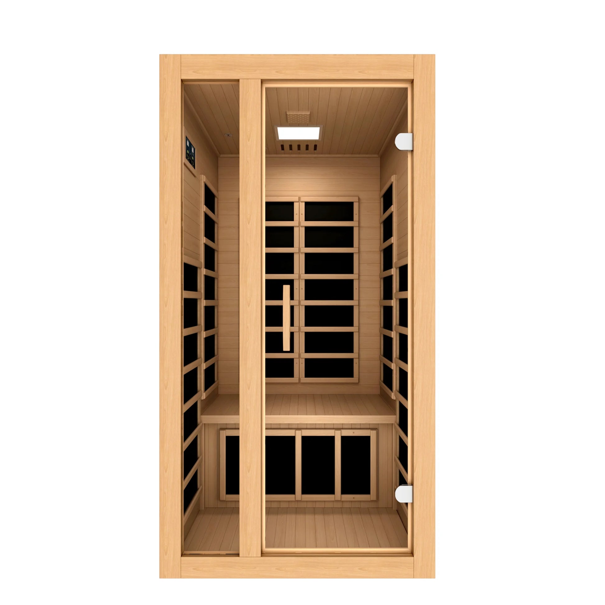 Front view of the Dynamic Gracia Elite 1-2-Person Ultra Low EMF FAR Infrared Sauna (DYN-6119-01 Elite) – ultra low EMF infrared sauna