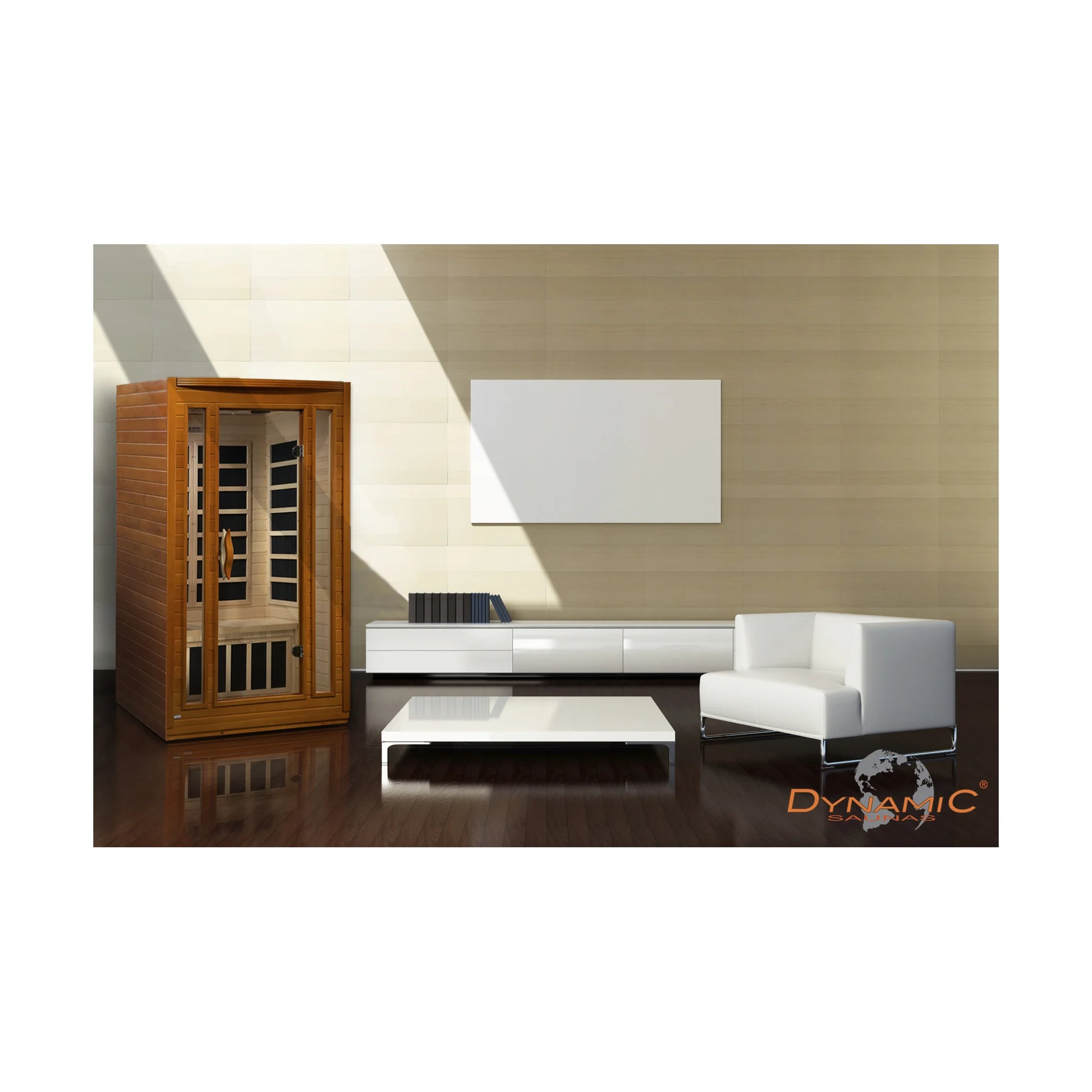 Front view on white background of the Dynamic San Marino Elite 2-Person Ultra Low EMF FAR Infrared Sauna (DYN-6206-01 Elite) – ultra low EMF infrared sauna