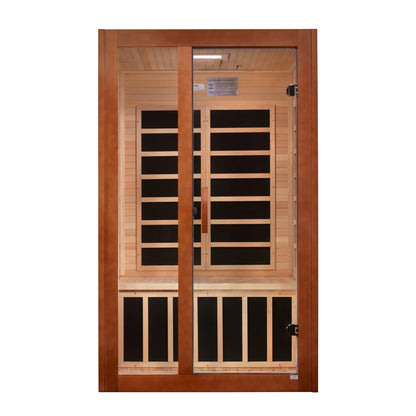Front view of the Dynamic Santiago Elite 2-Person Ultra Low EMF FAR Infrared Sauna (DYN-6209-02 Elite) – ultra low EMF infrared sauna