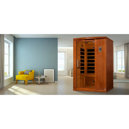 Front view on white background of the Dynamic Venice Elite 2-Person Ultra Low EMF FAR Infrared Sauna (DYN-6210-04 Elite) – ultra low EMF infrared sauna