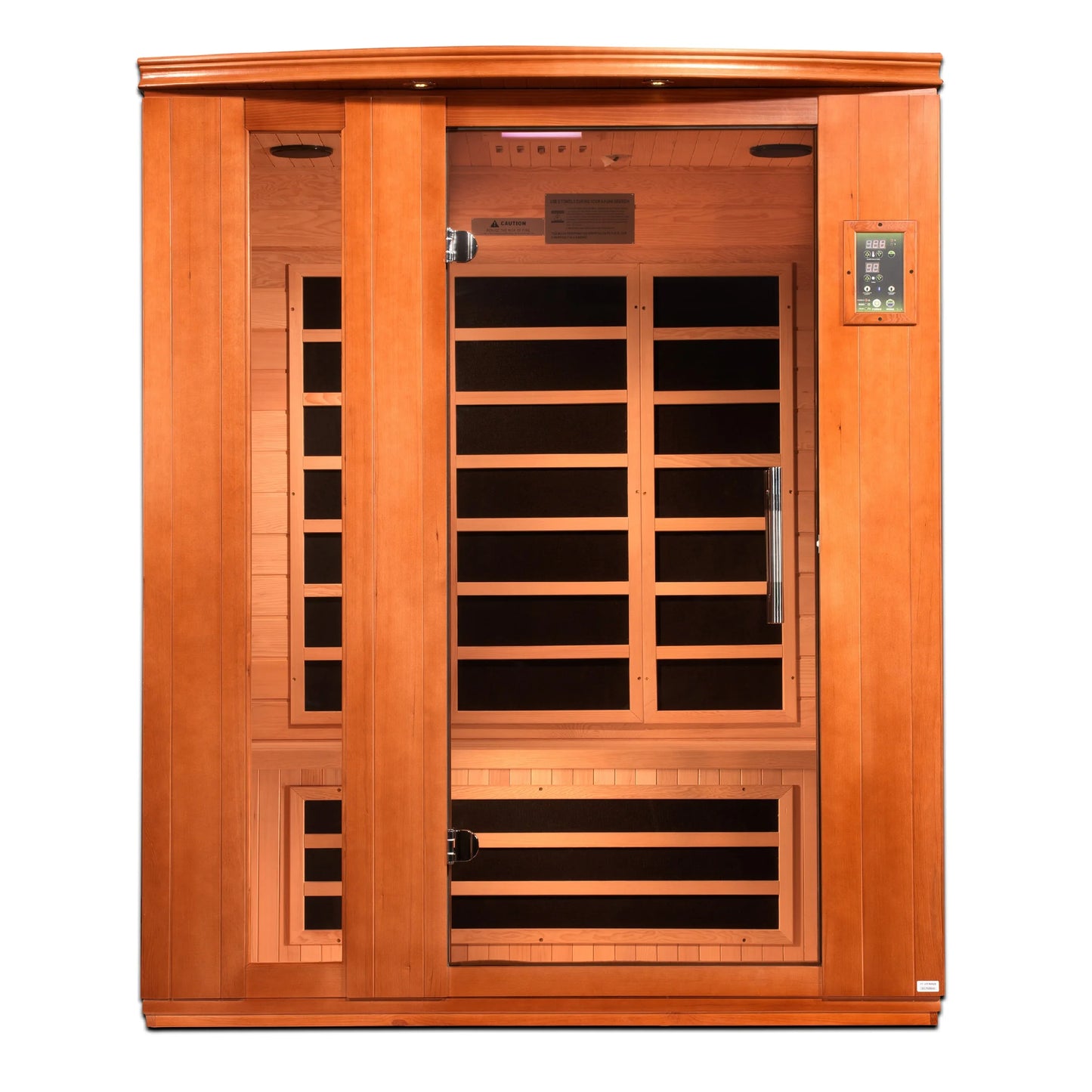 Front view of the Dynamic Lugano Elite 3-Person Ultra Low EMF FAR Infrared Sauna (DYN-6336-02 Elite) – ultra low EMF infrared sauna