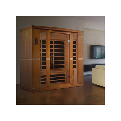 Front view on white background of the Dynamic Bergamo Elite 4-Person Ultra Low EMF FAR Infrared Sauna (DYN-6440-01 Elite) – ultra low EMF infrared sauna