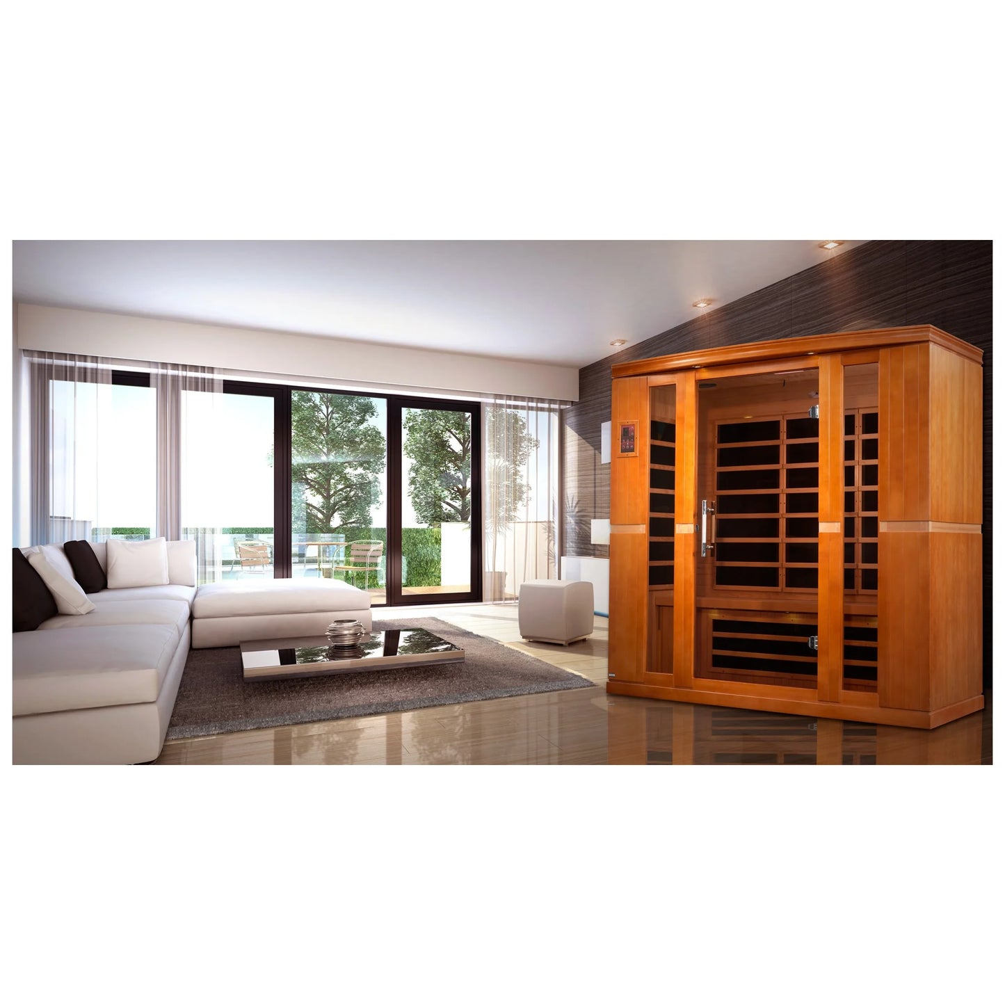 Front view of the Dynamic Bergamo Elite 4-Person Ultra Low EMF FAR Infrared Sauna (DYN-6440-01 Elite) – ultra low EMF infrared sauna