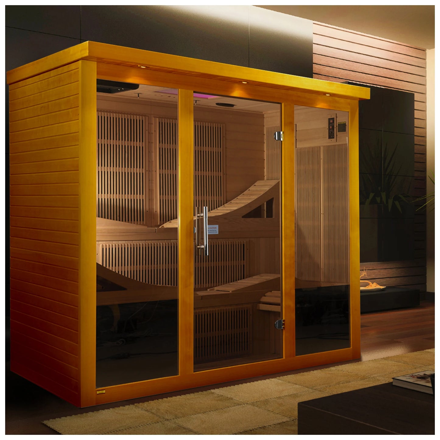 Front view on white background of the Dynamic Monaco Elite 6-Person Ultra Low EMF FAR Infrared Sauna (DYN-6996-01 Elite) – ultra low EMF infrared sauna