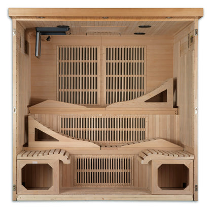 Front view of the Dynamic Monaco Elite 6-Person Ultra Low EMF FAR Infrared Sauna (DYN-6996-01 Elite) – ultra low EMF infrared sauna