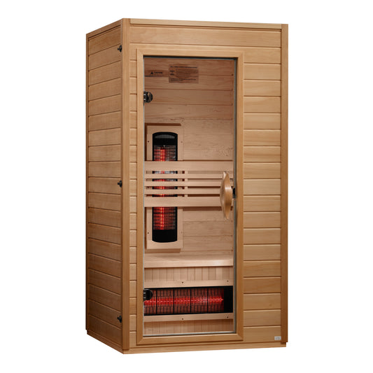 Left side view of the Dynamic Martin 1-2-Person Full Spectrum Near Zero EMF FAR Infrared Sauna (DYN-6006-03 FS) – full spectrum infrared sauna