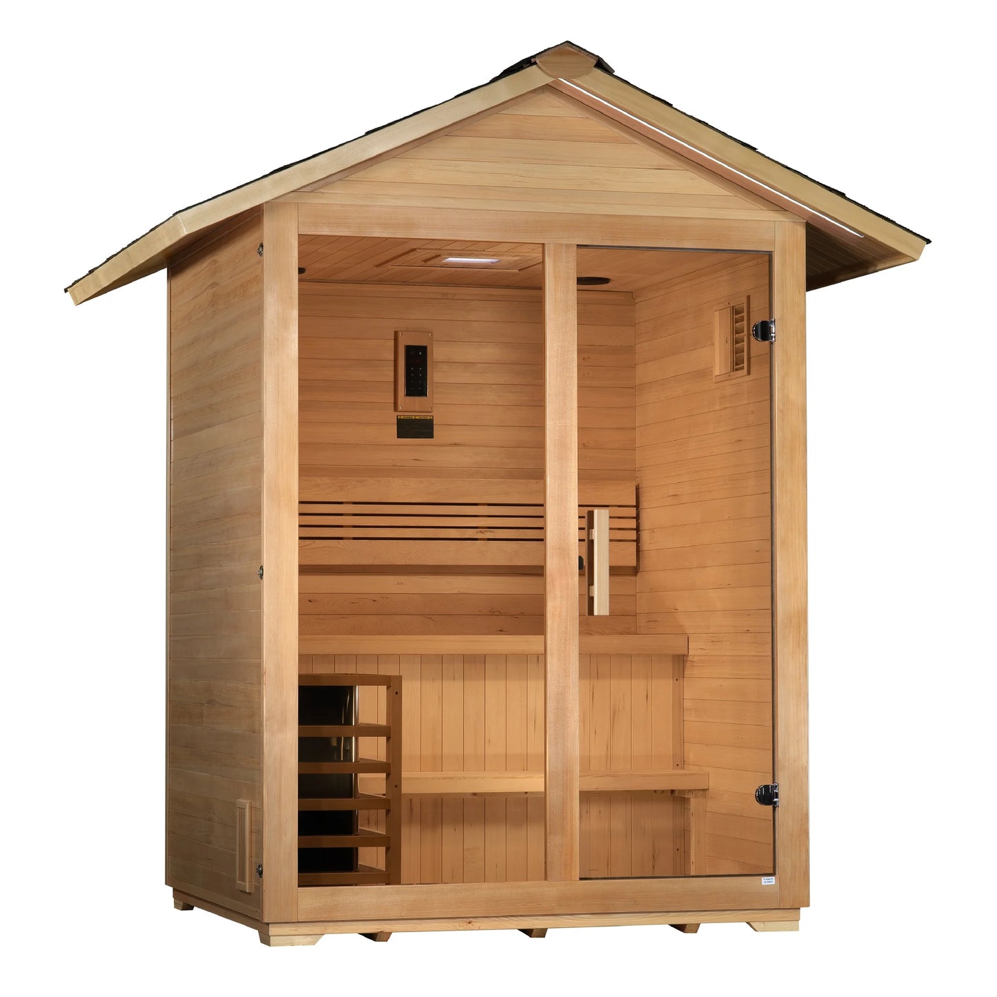 Front view 3 of the Golden Designs Arlberg 3-Person Traditional Outdoor Sauna (GDI-8103-01) – traditional steam sauna