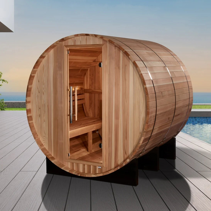 Golden Designs Arosa 4-Person Outdoor Traditional Barrel Sauna | Pacific Cedar