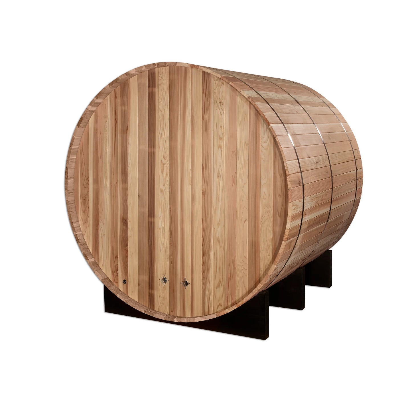 Front view 4 of the Golden Designs Arosa 4-Person Outdoor Traditional Barrel Sauna (GDI-B004-01) – traditional steam sauna