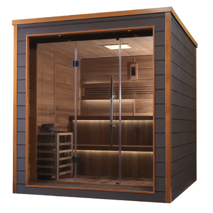 Front view 2 of the Golden Designs Bergen 6-Person Traditional Outdoor Sauna (GDI-8206-01) – traditional steam sauna