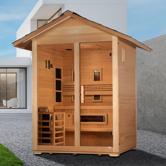 Golden Designs Carinthia 3-Person Hybrid Outdoor Sauna | Full Spectrum & Traditional | Canadian Hemlock