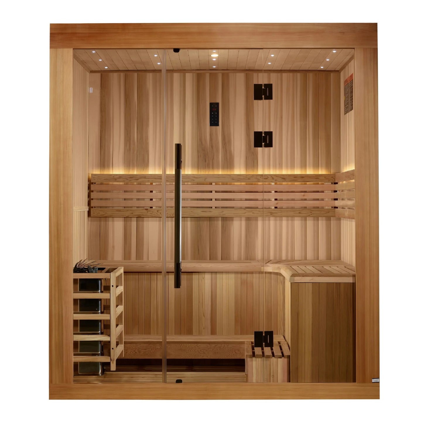 Exterior view of the Golden Designs Copenhagen 3-Person Traditional Indoor Sauna (GDI-7389-02) – traditional steam sauna