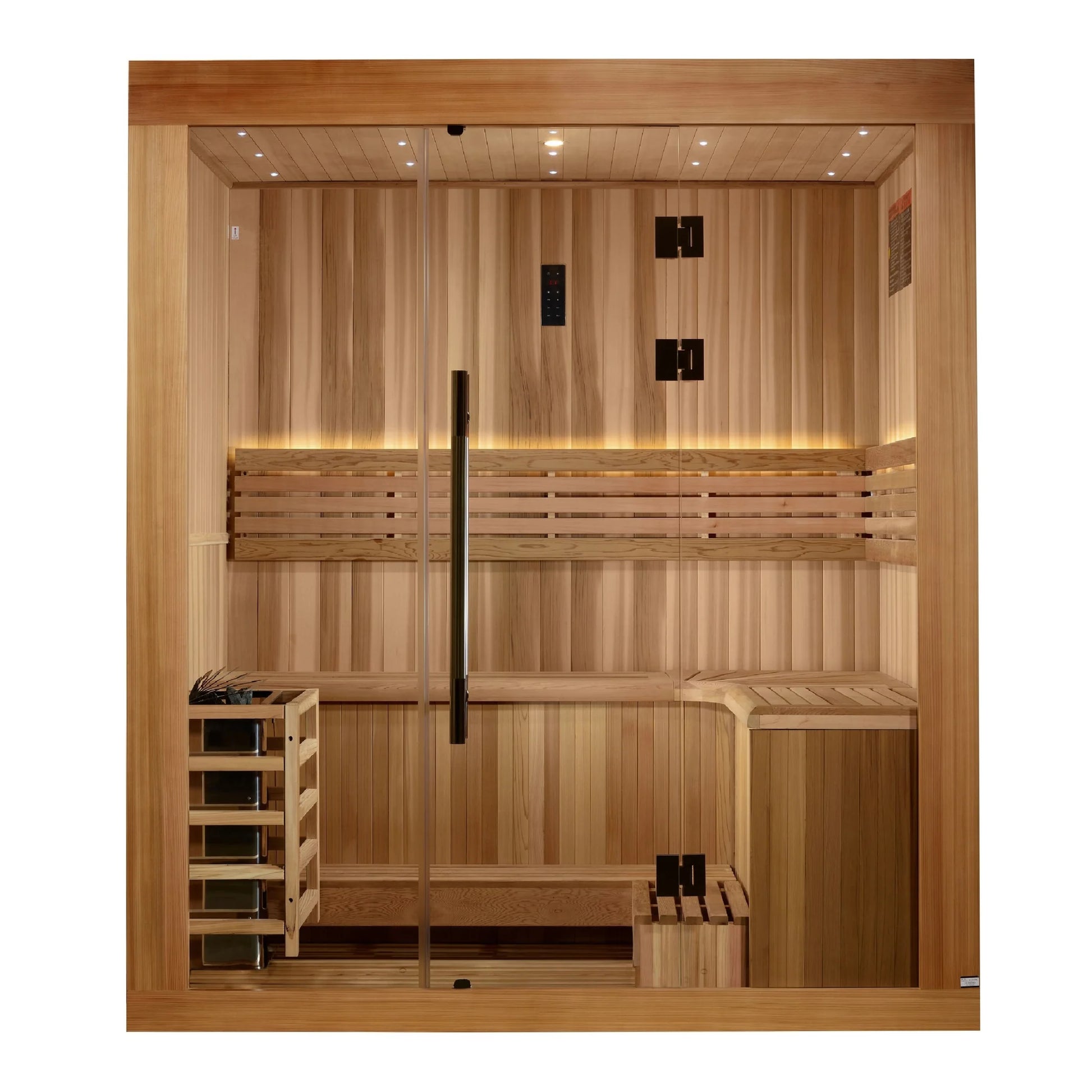Exterior view of the Golden Designs Copenhagen 3-Person Traditional Indoor Sauna (GDI-7389-02) – traditional steam sauna
