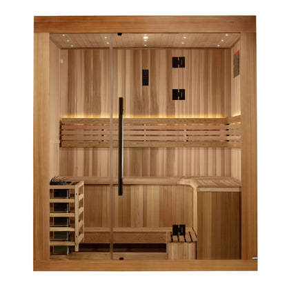 Exterior view of the Golden Designs Copenhagen 3-Person Traditional Indoor Sauna (GDI-7389-02) – traditional steam sauna