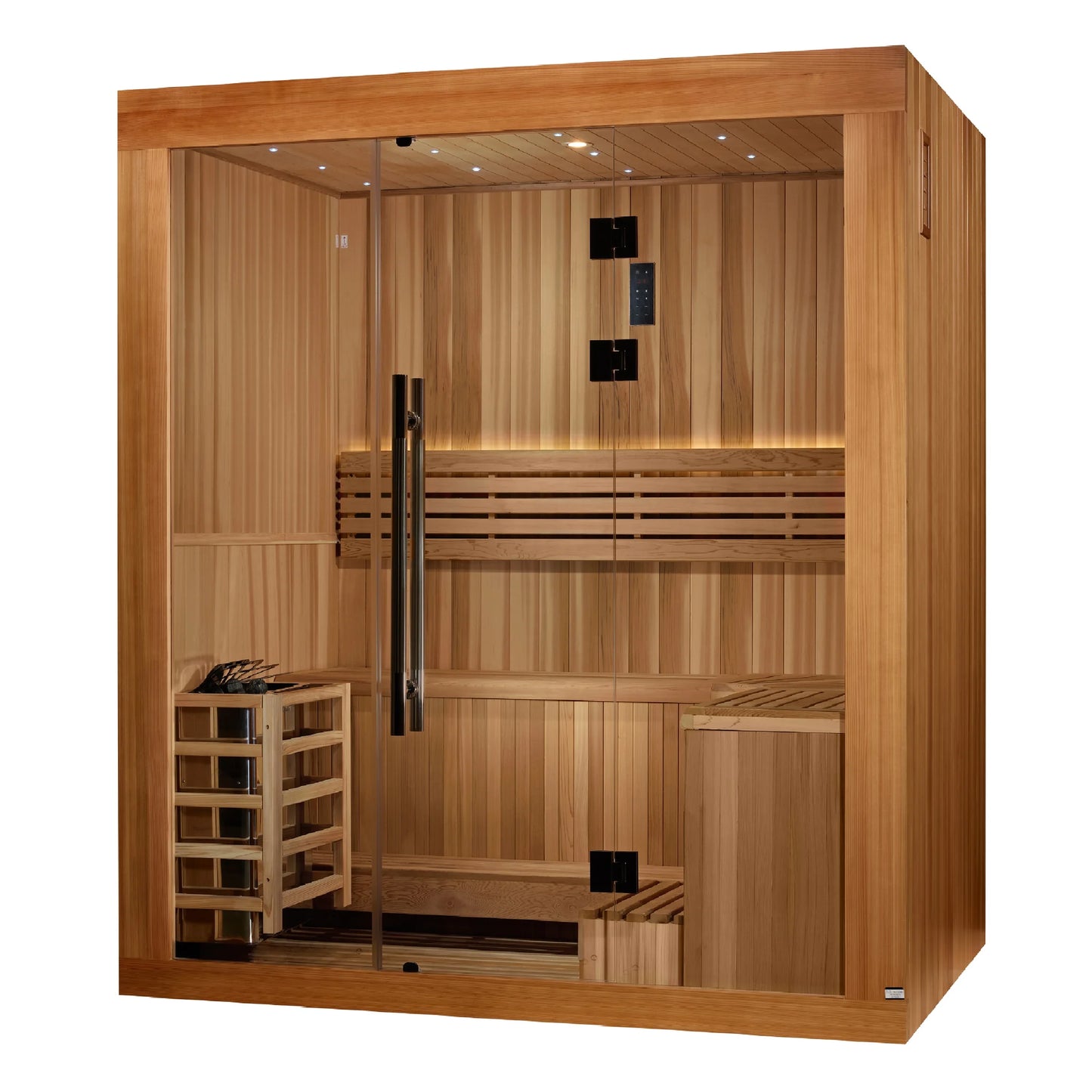 Exterior view 4 of the Golden Designs Copenhagen 3-Person Traditional Indoor Sauna (GDI-7389-02) – traditional steam sauna