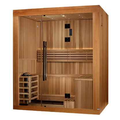 Exterior view 4 of the Golden Designs Copenhagen 3-Person Traditional Indoor Sauna (GDI-7389-02) – traditional steam sauna