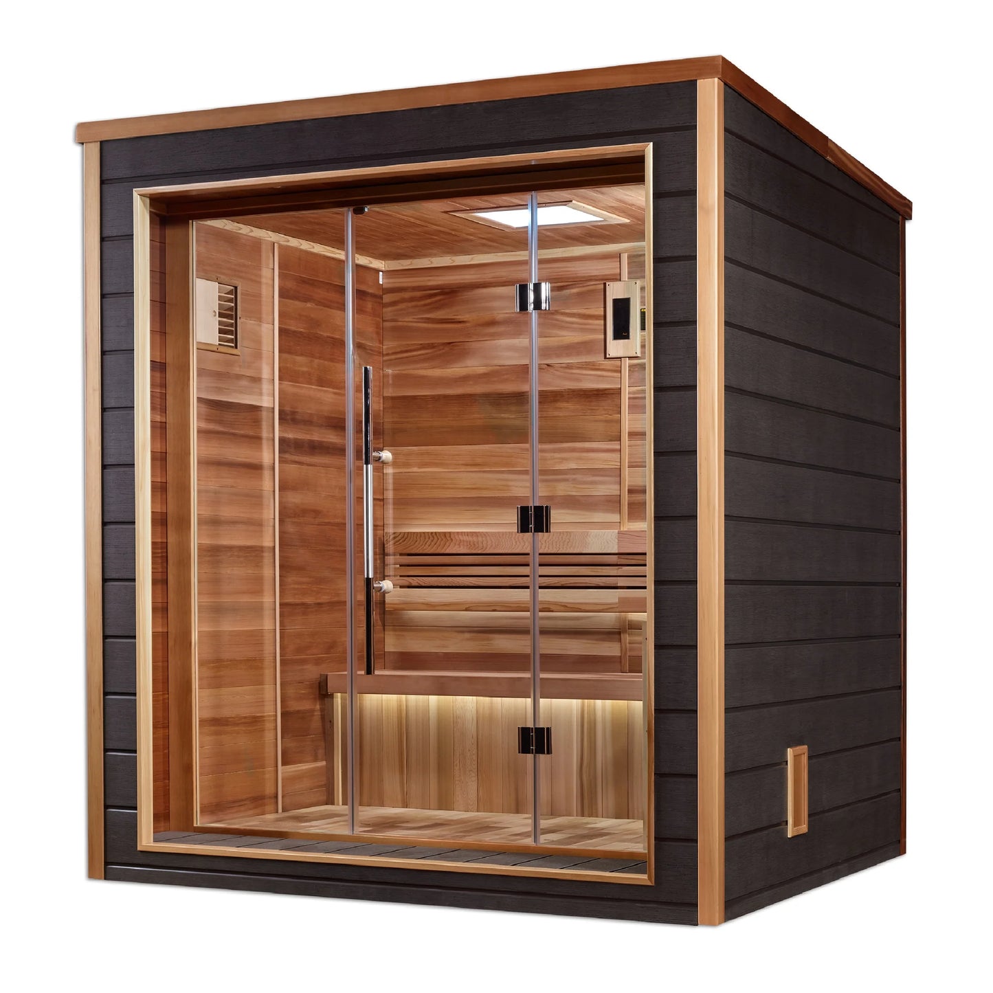 Front view 2 of the Golden Designs Drammen 3-Person Traditional Outdoor Sauna (GDI-8203-01) – traditional steam sauna