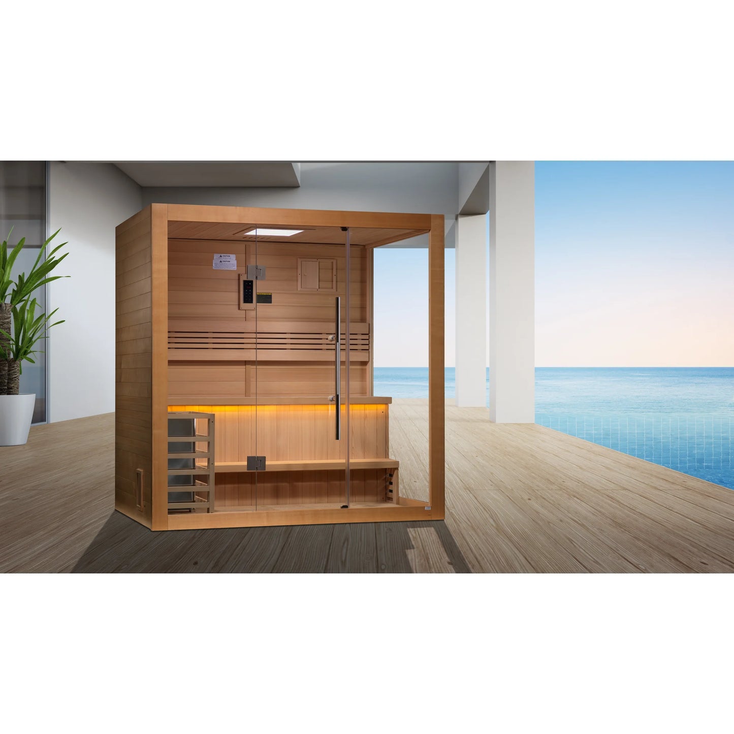 Front view on white background of the Golden Designs Forssa 3-Person Traditional Indoor Sauna (GDI-7203-01) – traditional steam sauna