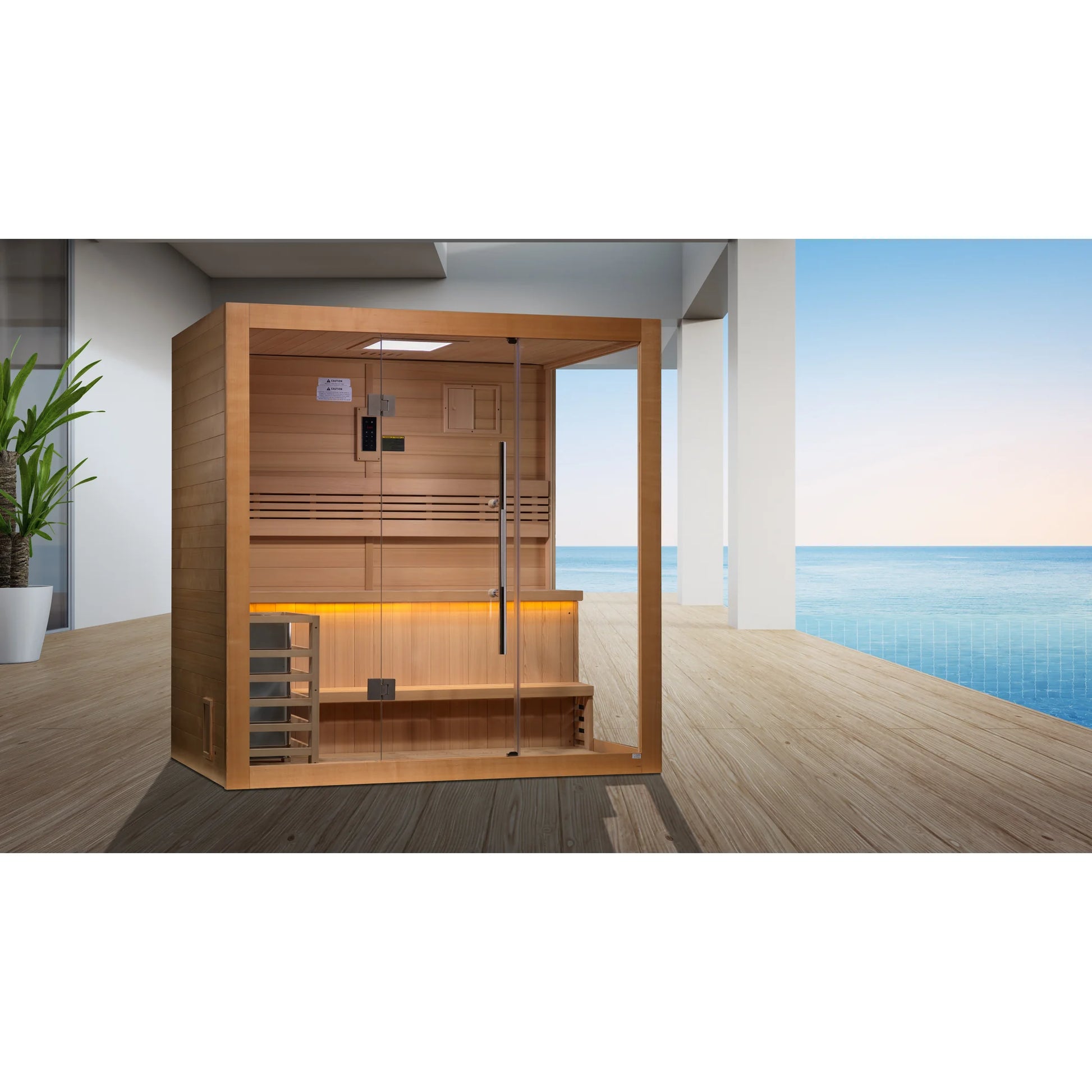 Front view on white background of the Golden Designs Forssa 3-Person Traditional Indoor Sauna (GDI-7203-01) – traditional steam sauna