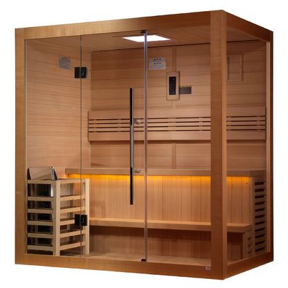 Front view 3 of the Golden Designs Forssa 3-Person Traditional Indoor Sauna (GDI-7203-01) – traditional steam sauna