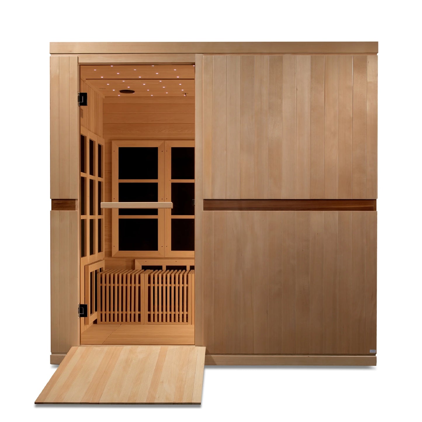 Front view 2 of the Golden Designs Catalonia 8-Person Near Zero EMF FAR Infrared Sauna (GDI-6880-02) – near zero EMF infrared sauna