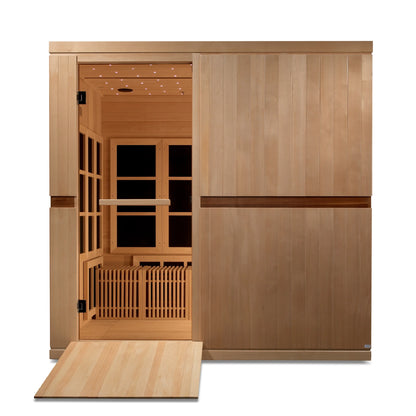 Front view 2 of the Golden Designs Catalonia 8-Person Near Zero EMF FAR Infrared Sauna (GDI-6880-02) – near zero EMF infrared sauna